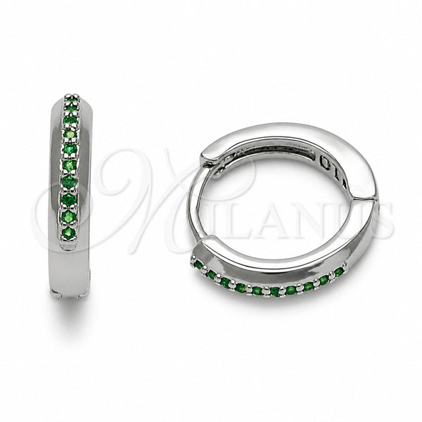 Rhodium Gold Filled Huggie Hoop, with Green Cubic Zirconia, Polished, Rhodium Finish, 02.267.0144.6.14