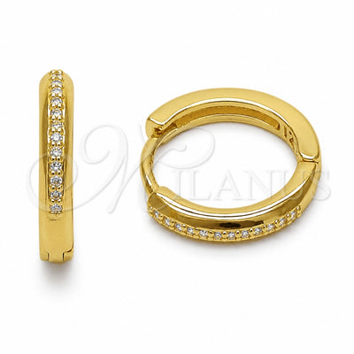Oro Laminado Huggie Hoop, Gold Filled Style with White Cubic Zirconia, Polished, Golden Finish, 02.267.0144.16
