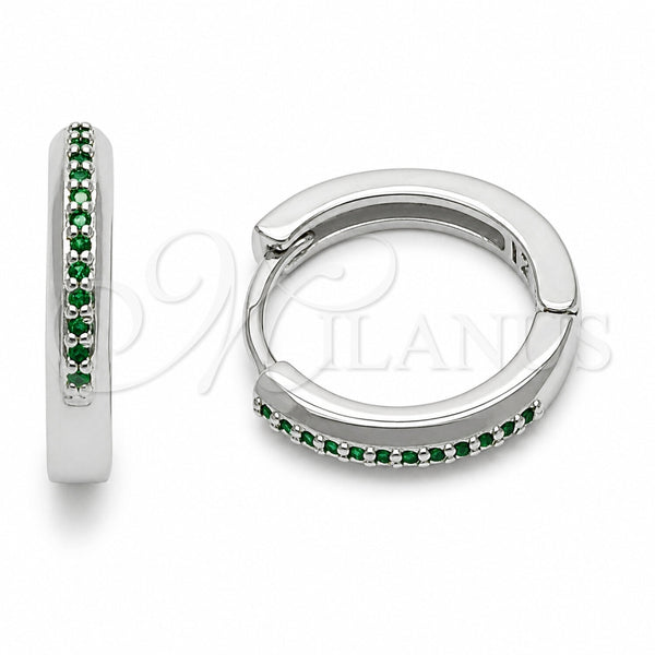 Rhodium Gold Filled Huggie Hoop, with Green Cubic Zirconia, Polished, Rhodium Finish, 02.267.0144.6.16