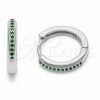 Rhodium Gold Filled Huggie Hoop, with Green Cubic Zirconia, Polished, Rhodium Finish, 02.267.0144.6.16