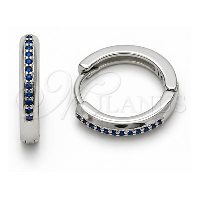 White Gold Filled Huggie Hoop, with Sapphire Blue Cubic Zirconia, Polished, Rhodium Finish, 02.267.0144.7.16