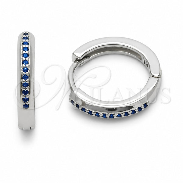 Rhodium Gold Filled Huggie Hoop, with Sapphire Blue Cubic Zirconia, Polished, Rhodium Finish, 02.267.0144.7.16