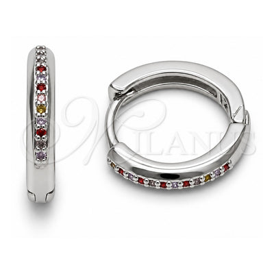 White Gold Filled Huggie Hoop, with Multicolor Cubic Zirconia, Polished, Rhodium Finish, 02.267.0144.9.16