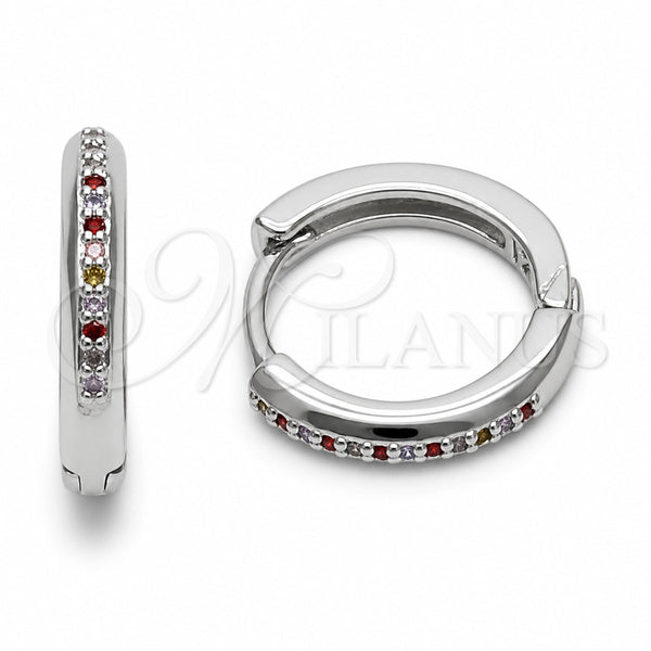 Rhodium Gold Filled Huggie Hoop, with Multicolor Cubic Zirconia, Polished, Rhodium Finish, 02.267.0144.9.16
