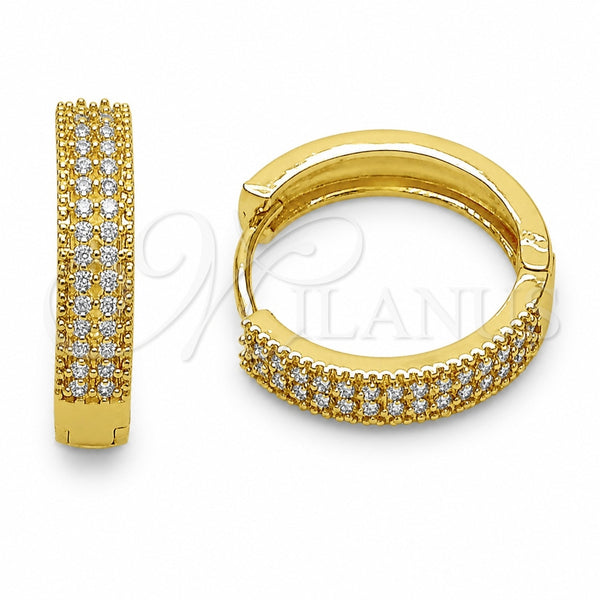 Oro Laminado Huggie Hoop, Gold Filled Style with White Cubic Zirconia, Polished, Golden Finish, 02.195.0356.20