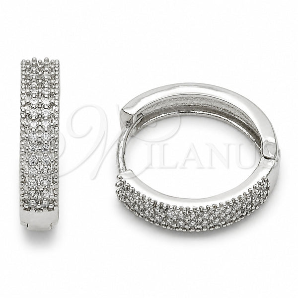 Rhodium Gold Filled Huggie Hoop, with White Cubic Zirconia, Polished, Rhodium Finish, 02.195.0356.1.20