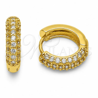 Oro Laminado Huggie Hoop, Gold Filled Style with White Cubic Zirconia, Polished, Golden Finish, 02.267.0145.18