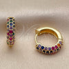 Oro Laminado Huggie Hoop, Gold Filled Style with Multicolor Cubic Zirconia, Polished, Golden Finish, 02.267.0145.1.18