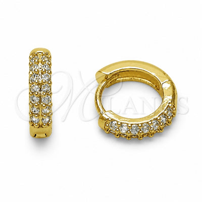 Oro Laminado Huggie Hoop, Gold Filled Style with White Cubic Zirconia, Polished, Golden Finish, 02.267.0146.14