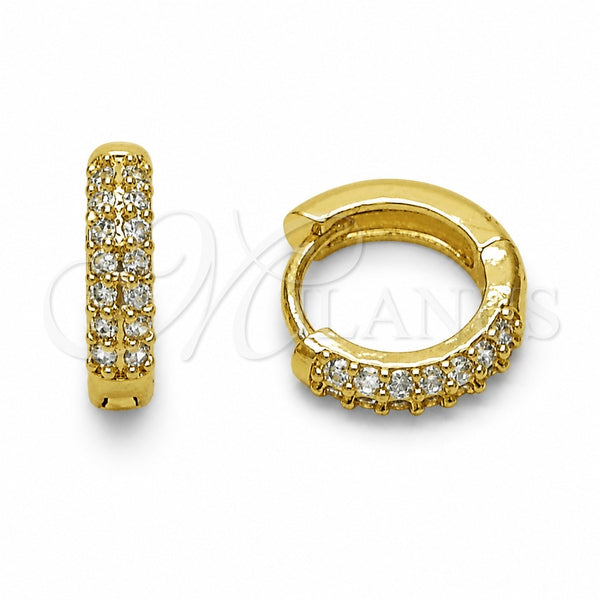 Oro Laminado Huggie Hoop, Gold Filled Style with White Cubic Zirconia, Polished, Golden Finish, 02.267.0146.14