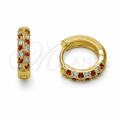 Oro Laminado Huggie Hoop, Gold Filled Style with Garnet and White Cubic Zirconia, Polished, Golden Finish, 02.267.0146.1.14