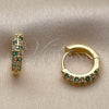 Oro Laminado Huggie Hoop, Gold Filled Style with Green and White Cubic Zirconia, Polished, Golden Finish, 02.267.0146.2.14