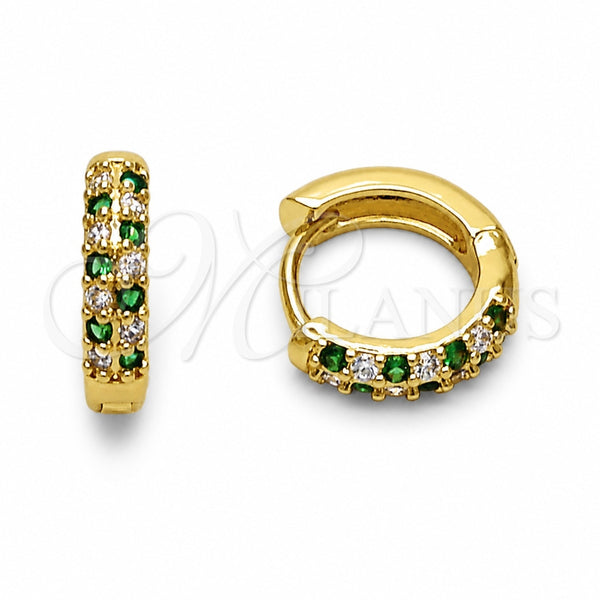 Oro Laminado Huggie Hoop, Gold Filled Style with Green and White Cubic Zirconia, Polished, Golden Finish, 02.267.0146.2.14
