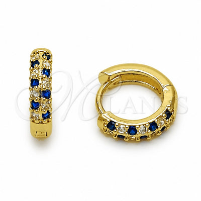 Oro Laminado Huggie Hoop, Gold Filled Style with Sapphire Blue and White Cubic Zirconia, Polished, Golden Finish, 02.267.0146.3.14