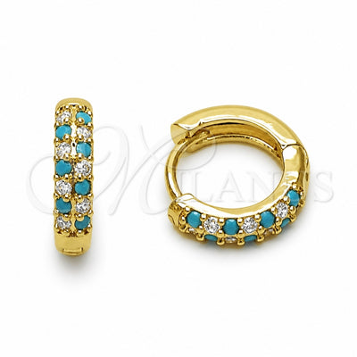 Oro Laminado Huggie Hoop, Gold Filled Style with Turquoise and White Cubic Zirconia, Polished, Golden Finish, 02.267.0146.4.14