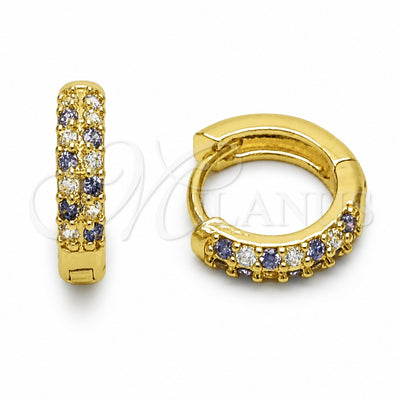 Oro Laminado Huggie Hoop, Gold Filled Style with Amethyst and White Cubic Zirconia, Polished, Golden Finish, 02.267.0146.5.14