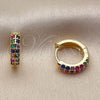 Oro Laminado Huggie Hoop, Gold Filled Style with Multicolor and White Cubic Zirconia, Polished, Golden Finish, 02.267.0146.6.14