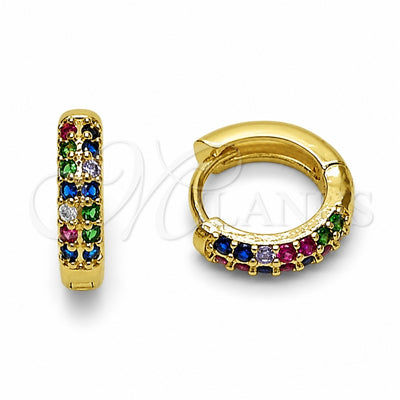 Oro Laminado Huggie Hoop, Gold Filled Style with Multicolor and White Cubic Zirconia, Polished, Golden Finish, 02.267.0146.6.14