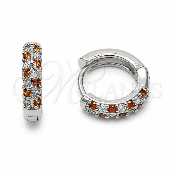 Rhodium Gold Filled Huggie Hoop, with Garnet and White Cubic Zirconia, Polished, Rhodium Finish, 02.267.0146.8.14