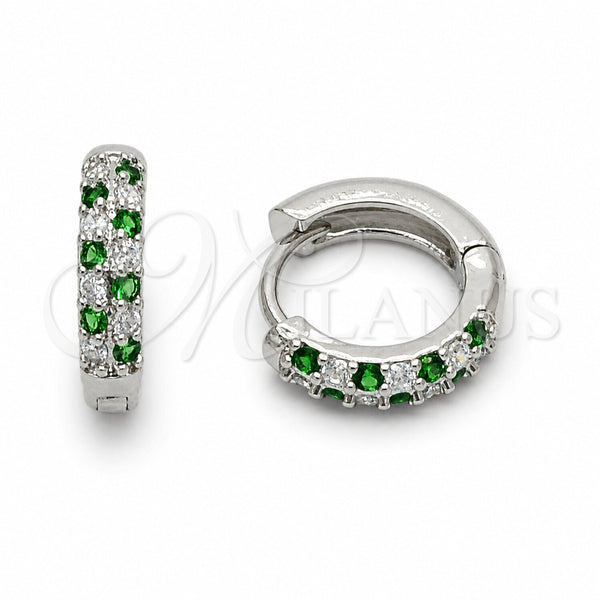 Rhodium Gold Filled Huggie Hoop, with Green and White Cubic Zirconia, Polished, Rhodium Finish, 02.267.0146.9.14
