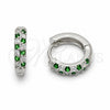 Rhodium Gold Filled Huggie Hoop, with Green and White Cubic Zirconia, Polished, Rhodium Finish, 02.267.0146.9.14