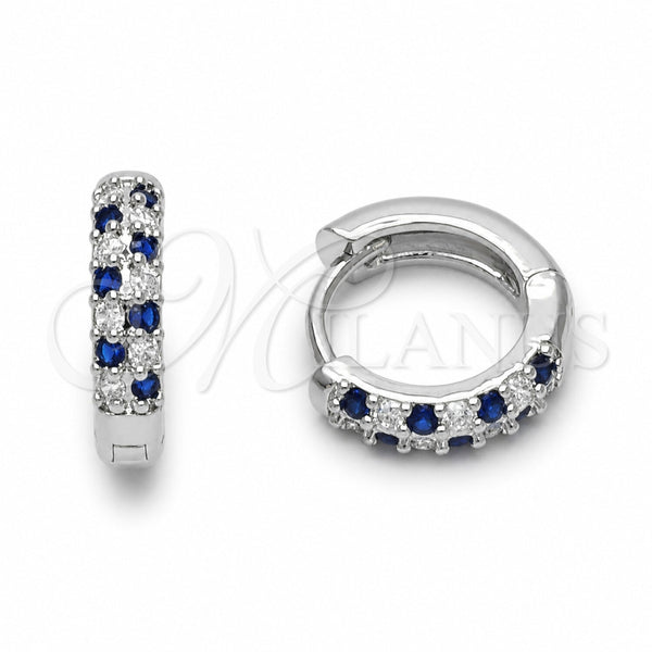 Rhodium Gold Filled Huggie Hoop, with Turquoise and White Cubic Zirconia, Polished, Rhodium Finish, 02.267.0146.10.14