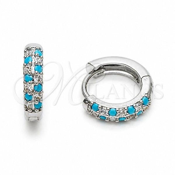 Rhodium Gold Filled Huggie Hoop, with Turquoise and White Cubic Zirconia, Polished, Rhodium Finish, 02.267.0146.11.14