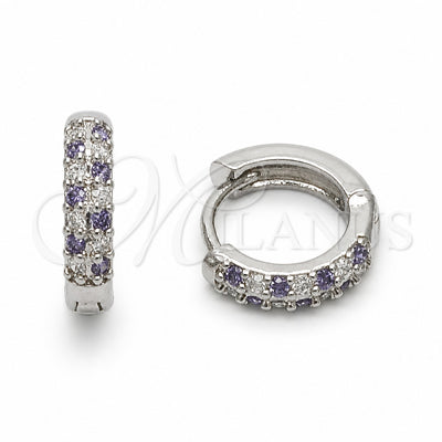 Rhodium Gold Filled Huggie Hoop, with Amethyst and White Cubic Zirconia, Polished, Rhodium Finish, 02.267.0146.12.14