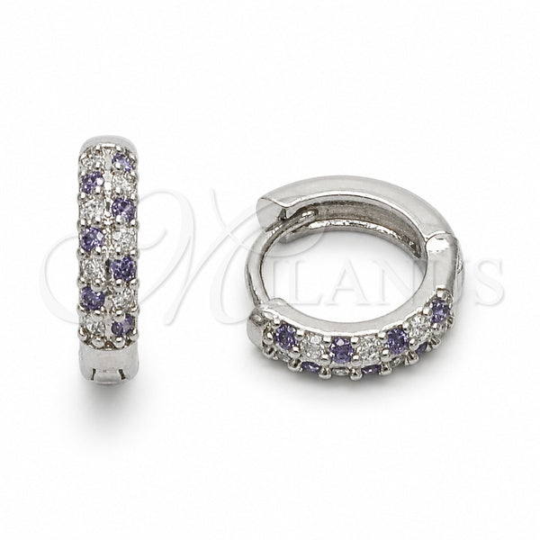 Rhodium Gold Filled Huggie Hoop, with Amethyst and White Cubic Zirconia, Polished, Rhodium Finish, 02.267.0146.12.14