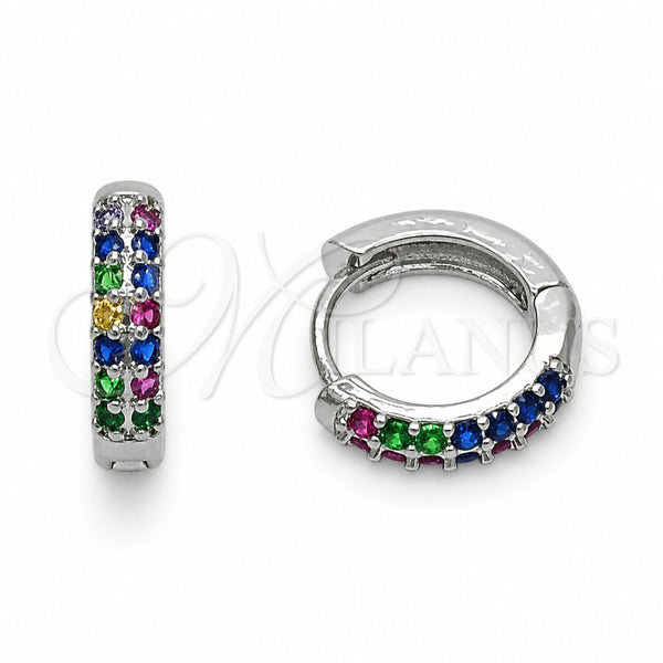 Rhodium Gold Filled Huggie Hoop, with Multicolor and White Cubic Zirconia, Polished, Rhodium Finish, 02.267.0146.13.14