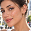 Oro Laminado Huggie Hoop, Gold Filled Style with White and Garnet Cubic Zirconia, Polished, Golden Finish, 02.267.0147.15