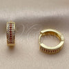 Oro Laminado Huggie Hoop, Gold Filled Style with White and Garnet Cubic Zirconia, Polished, Golden Finish, 02.267.0147.15