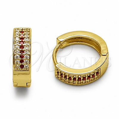 Oro Laminado Huggie Hoop, Gold Filled Style with White and Garnet Cubic Zirconia, Polished, Golden Finish, 02.267.0147.15