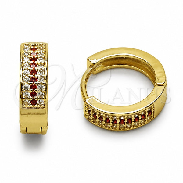 Oro Laminado Huggie Hoop, Gold Filled Style with White and Garnet Cubic Zirconia, Polished, Golden Finish, 02.267.0147.15