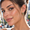 Oro Laminado Huggie Hoop, Gold Filled Style with Green and White Cubic Zirconia, Polished, Golden Finish, 02.267.0147.1.15