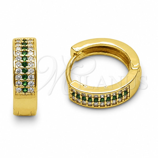 Oro Laminado Huggie Hoop, Gold Filled Style with Green and White Cubic Zirconia, Polished, Golden Finish, 02.267.0147.1.15