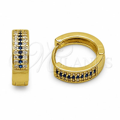 Oro Laminado Huggie Hoop, Gold Filled Style with Sapphire Blue and White Cubic Zirconia, Polished, Golden Finish, 02.267.0147.2.15