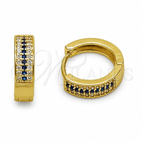 Oro Laminado Huggie Hoop, Gold Filled Style with Sapphire Blue and White Cubic Zirconia, Polished, Golden Finish, 02.267.0147.2.15