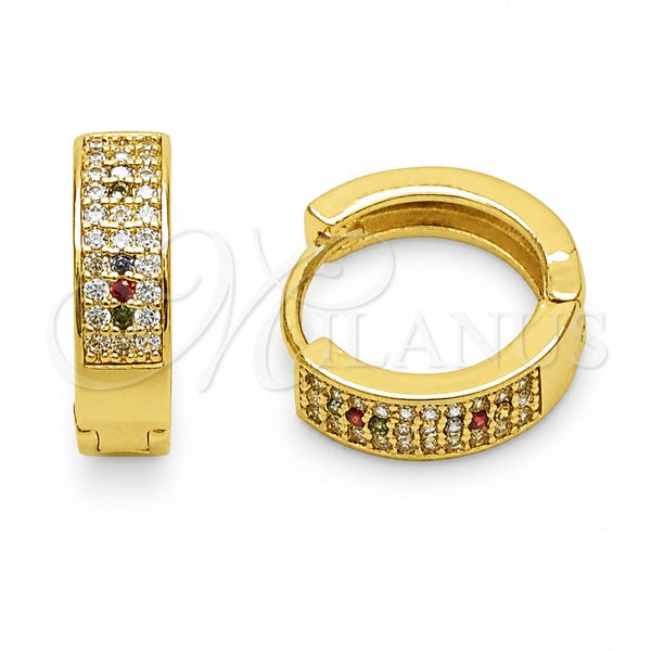Oro Laminado Huggie Hoop, Gold Filled Style with Multicolor and White Cubic Zirconia, Polished, Golden Finish, 02.267.0147.5.15