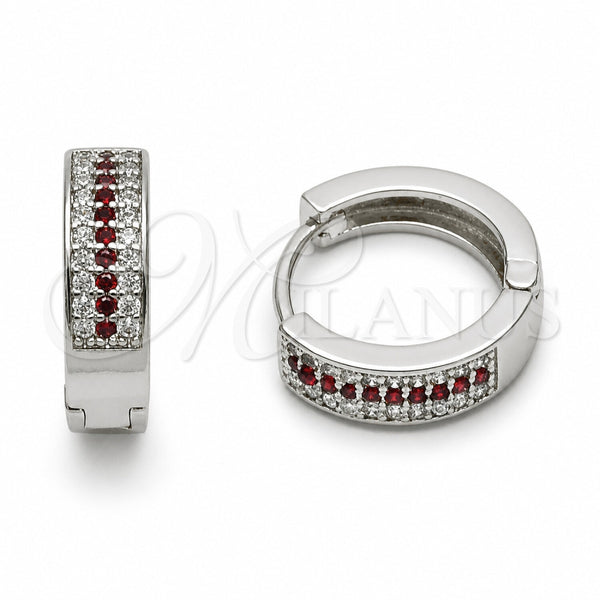 Rhodium Gold Filled Huggie Hoop, with Garnet and White Cubic Zirconia, Polished, Rhodium Finish, 02.267.0147.6.15