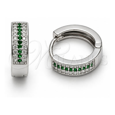 White Gold Filled Huggie Hoop, with White and Green Cubic Zirconia, Polished, Rhodium Finish, 02.267.0147.7.15