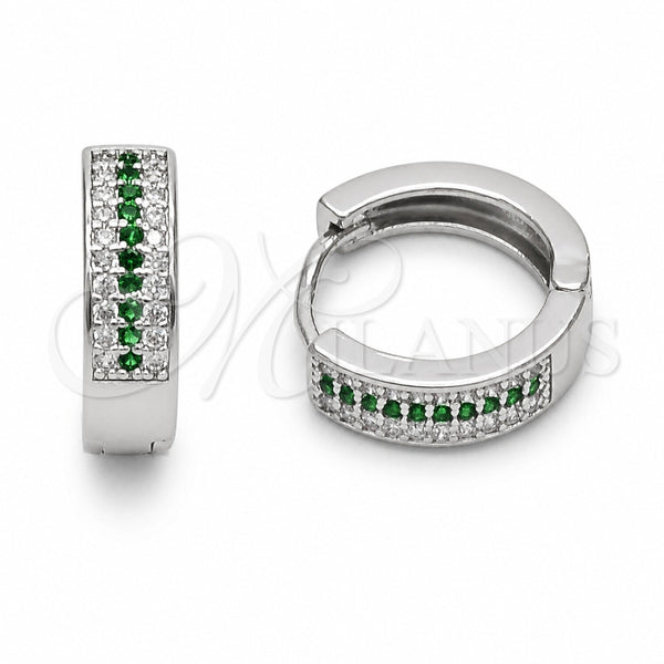 Rhodium Gold Filled Huggie Hoop, with White and Green Cubic Zirconia, Polished, Rhodium Finish, 02.267.0147.7.15