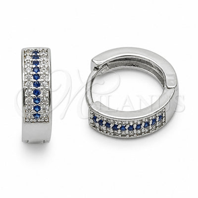 Rhodium Gold Filled Huggie Hoop, with White and Sapphire Blue Cubic Zirconia, Polished, Rhodium Finish for wholesale, main product view