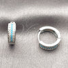 Rhodium Gold Filled Huggie Hoop, with White and Turquoise Cubic Zirconia, Polished, Rhodium Finish, 02.267.0147.9.15