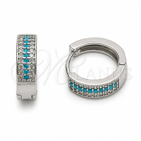 Rhodium Gold Filled Huggie Hoop, with White and Turquoise Cubic Zirconia, Polished, Rhodium Finish, 02.267.0147.9.15