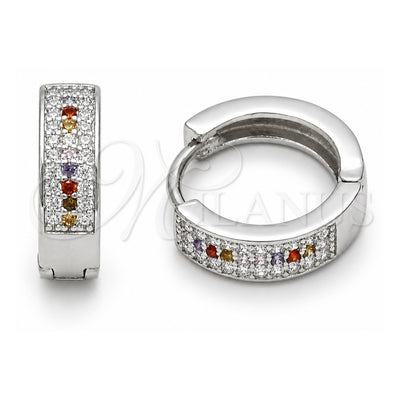 White Gold Filled Huggie Hoop, with Multicolor and White Cubic Zirconia, Polished, Rhodium Finish, 02.267.0147.11.15
