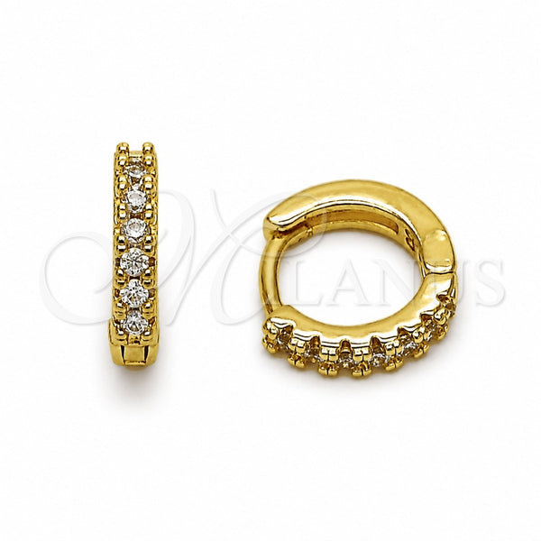 Oro Laminado Huggie Hoop, Gold Filled Style with White Cubic Zirconia, Polished, Golden Finish, 02.267.0148.12