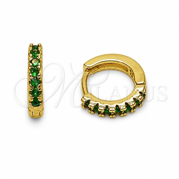 Oro Laminado Huggie Hoop, Gold Filled Style with Green Cubic Zirconia, Polished, Golden Finish, 02.267.0148.1.12