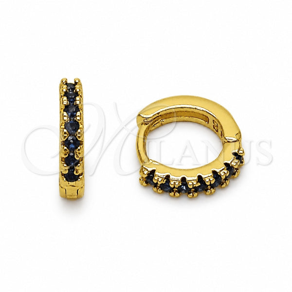 Oro Laminado Huggie Hoop, Gold Filled Style with Sapphire Blue Cubic Zirconia, Polished, Golden Finish, 02.267.0148.2.12