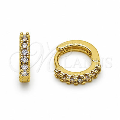 Oro Laminado Huggie Hoop, Gold Filled Style with Amethyst Cubic Zirconia, Polished, Golden Finish, 02.267.0148.3.12